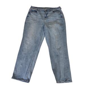 American Eagle Mom Straight Jean Light Blue Distressed 14
